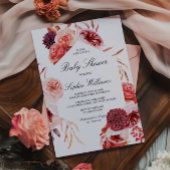 Bohemian Rose Marsala Baby Shower Kaart