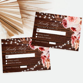 Bohemian Rose Rustic Wood Wedding RSVP Kaartje