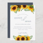 Bohemian Royal Blue Opulence Zonnebloemen Bruiloft Kaart (Voorkant / Achterkant)