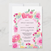 Bohemian roze bloemenboog chic Sweet 16 Kaart (Voorkant)
