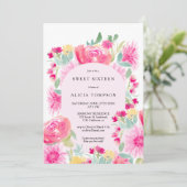 Bohemian roze bloemenboog chic Sweet 16 Kaart (Staand voorkant)