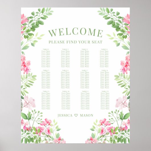 Bohemian roze bloemenkrans bruiloft zitgrafiek poster (Voorkant)