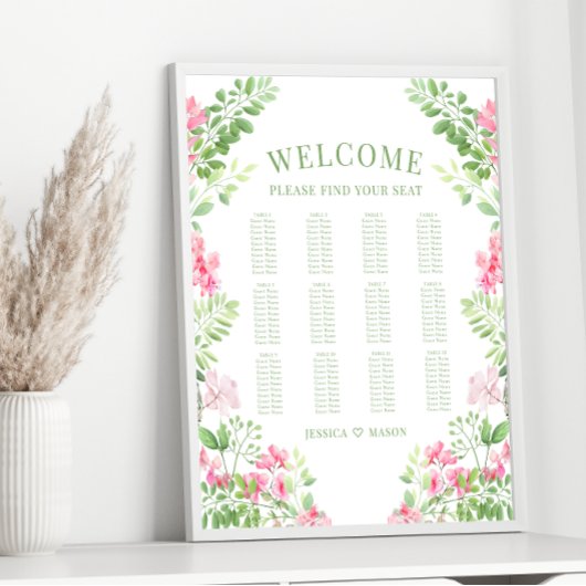 Bohemian roze bloemenkrans bruiloft zitgrafiek poster