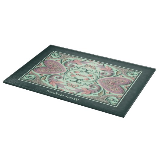 Bohemian roze bloemharten op Blauwgroen glas Snijplank (Hoek)