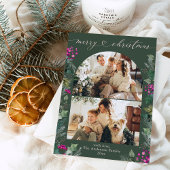 Bohemian Roze Groen 2 Foto Boog Vrolijk Kerstfeest Feestdagenkaart