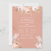 Bohemian roze pioenen bruiloft uitnodiging (Voorkant)