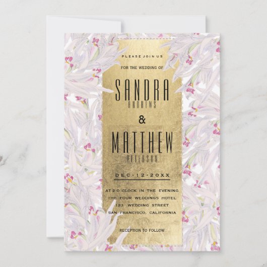 Bohemian roze wit goud orchidee bloemenbruiloft kaart (Voorkant)