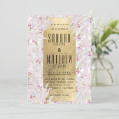 Bohemian roze wit goud orchidee bloemenbruiloft kaart (Staand voorkant)