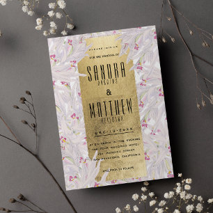 Bohemian roze wit goud orchidee bloemenbruiloft kaart