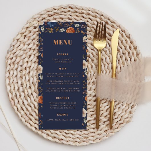 Bohemian Rust Blue French country Wedding Menu