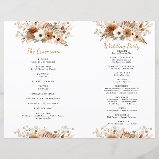 Bohemian Rustic Autumn Floral Wedding Program (Achterkant)