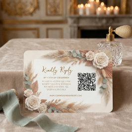 Bohemian Rustic Floral QR Code Wedding RSVP Kaartje