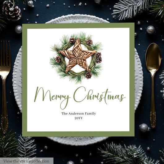 Bohemian Rustic Pine Wreath Holiday Napkins Servet