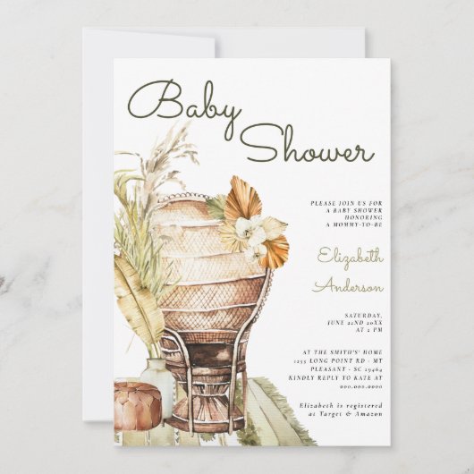 Bohemian Safari Green Pampas Boho Baby shower Kaart (Voorkant)