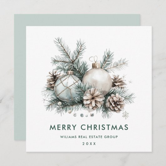 Bohemian Sage Green Christmas Ornament Corporate Feestdagenkaart (Voorkant / Achterkant)