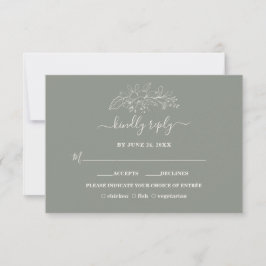 Bohemian Sage Groene Minimalistische Bruiloft RSVP Kaartje