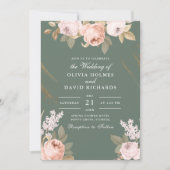 Bohemian Sage Groene Pioenen Bruiloft Uitnodiging (Voorkant)