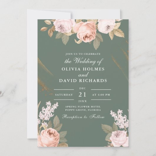 Bohemian Sage Groene Pioenen Bruiloft Uitnodiging (Voorkant)