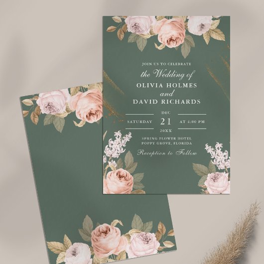 Bohemian Sage Groene Pioenen Bruiloft Uitnodiging