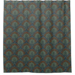 Bohemian Scallops Fan, Olijf, Roest, Marine Blauw Douchegordijn
