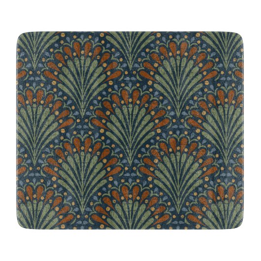 Bohemian Scallops Fan, Olijf, Roest, Marine Blauw Snijplank (Voorkant)