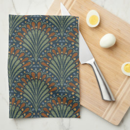 Bohemian Scallops Fan, Olijf, Roest, Marine Blauw Theedoek