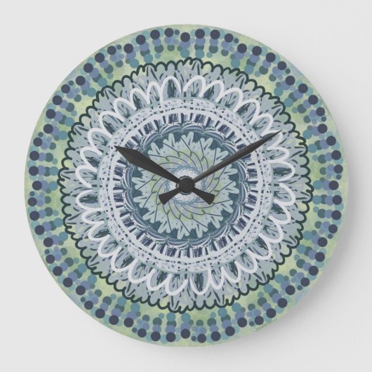 Bohemian Shabby Chic Mandala Dot Art Design Grote Klok (Voorkant)