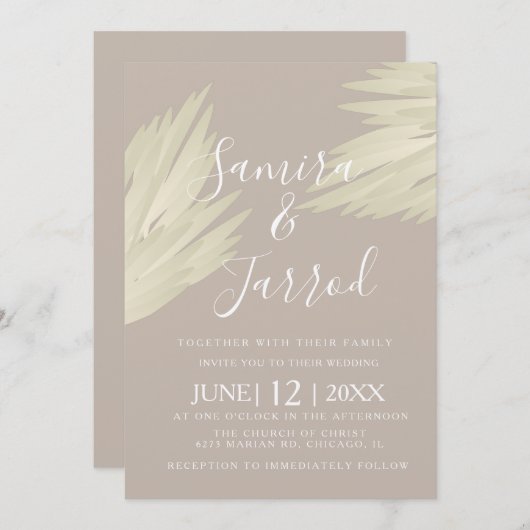 Bohemian Simple Pampas Wedding Kaart (Voorkant / Achterkant)