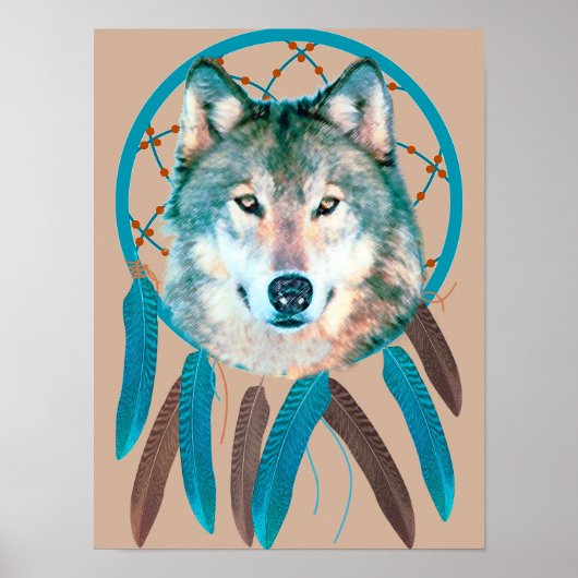 Bohemian Spirit Wolf Dream Catcher Poster (Voorkant)