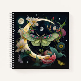 Bohemian Style Moth Moon en Flowers Notitieboek