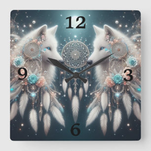 Bohemian Style Wolf en Dreamcatchers Vierkante Klok