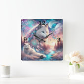 Bohemian Style Wolf en Dreamcatchers Vierkante Klok (Huis)