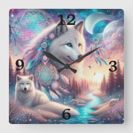 Bohemian Style Wolf en Dreamcatchers Vierkante Klok