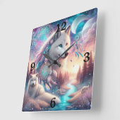 Bohemian Style Wolf en Dreamcatchers Vierkante Klok (Hoek)