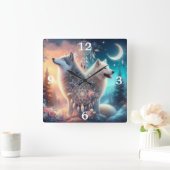 Bohemian Style Wolf en Dreamcatchers Vierkante Klok (Huis)