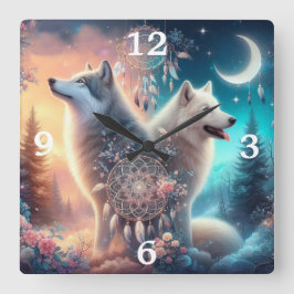 Bohemian Style Wolf en Dreamcatchers Vierkante Klok