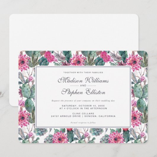 Bohemian Succulent & Bloemen - Bruiloft Kaart (Voorkant / Achterkant)