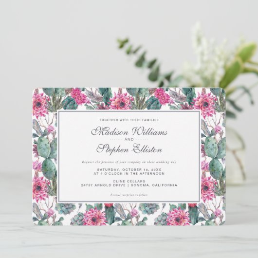 Bohemian Succulent & Bloemen - Bruiloft Kaart (Staand voorkant)