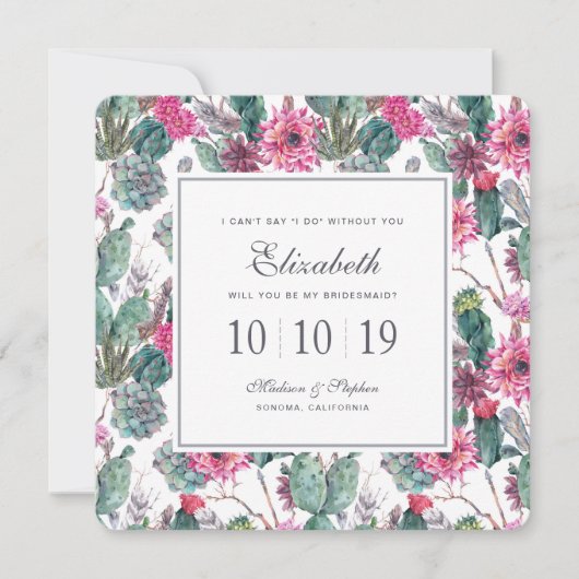 Bohemian Succulent & Floral - Bridesmaid Kaart (Voorkant)