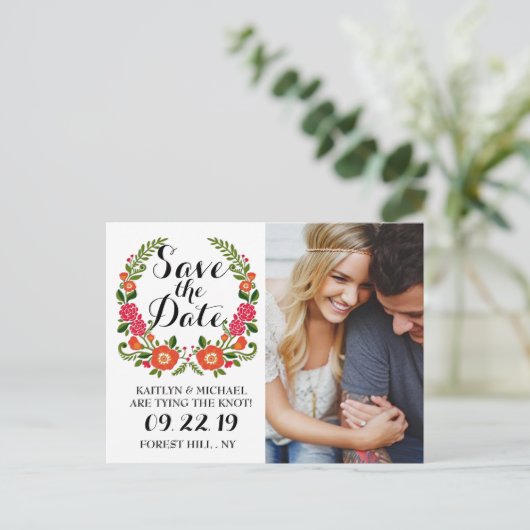 Bohemian Summer Photo Weddenschap Save the Date Aankondigingskaart (Staand voorkant)