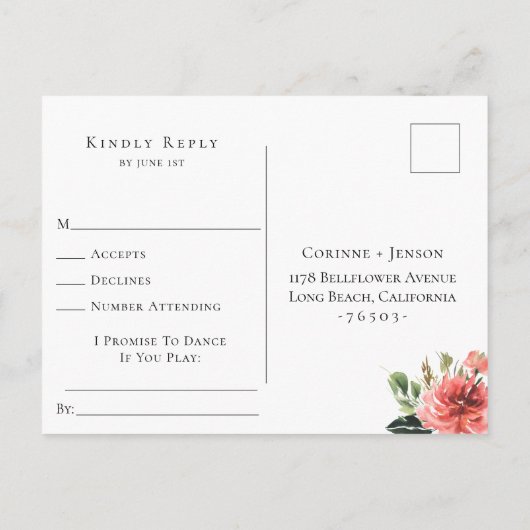 Bohemian Summer Wedding RSVP Song Request Uitnodiging Briefkaart (Achterkant)