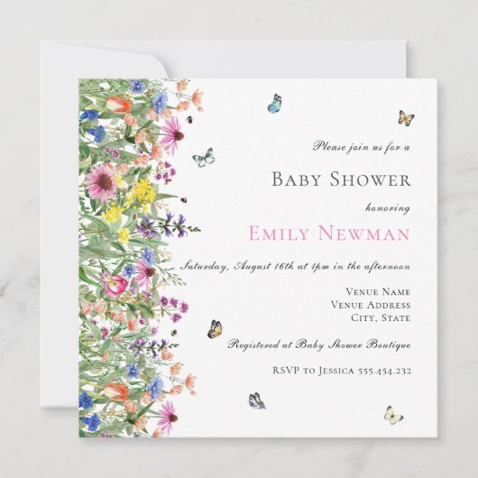 Bohemian Summer Wildflower Baby shower Kaart (Voorkant)
