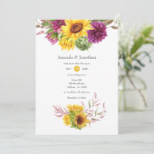 Bohemian Sun en Burgundy Plum Floral Wedding Kaart (Staand voorkant)