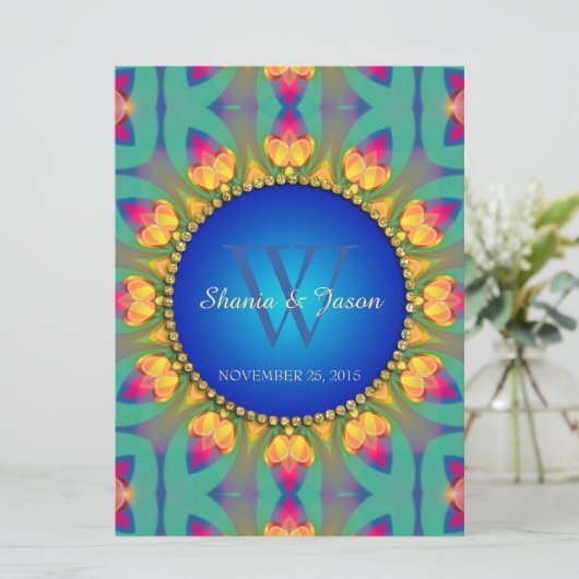 Bohemian Sunflower Monogram Grote uitnodiging (Staand voorkant)