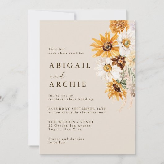 Bohemian Sunflower Wedding Kaart (Voorkant)