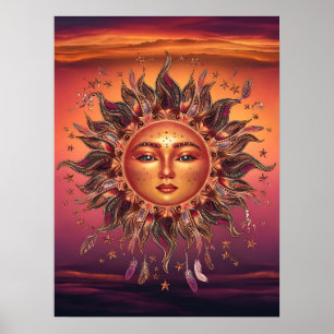 Bohemian Sunrise met bloemmotieven & warme gloed Poster
