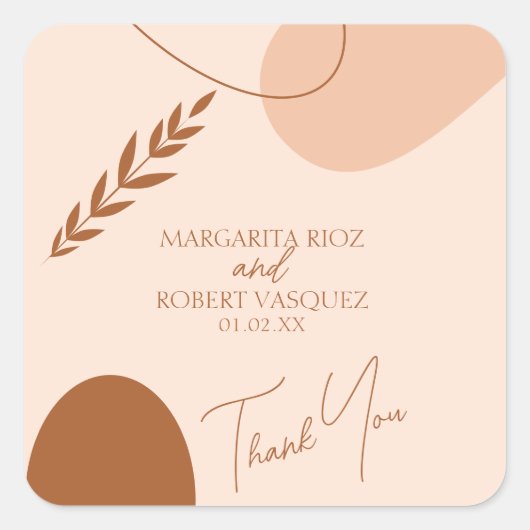 Bohemian Tan Brown Wedding Couples Vierkante Sticker (Voorkant)