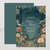 Bohemian Teal Floral Dark Forest Moody Woodland Kaart (Voorkant / Achterkant)