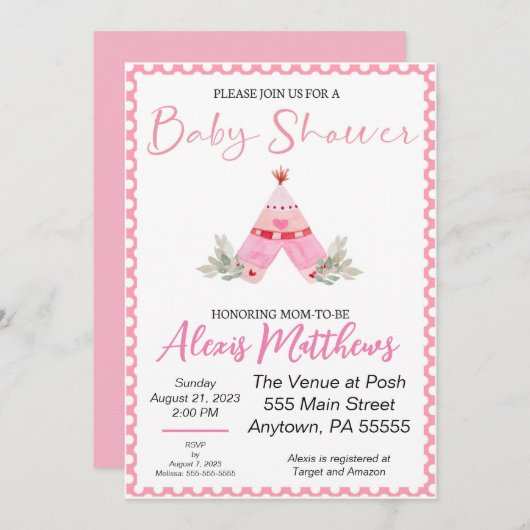 Bohemian Teepee Baby shower nodigt u uit Kaart (Voorkant / Achterkant)