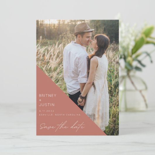 Bohemian Terracotta Arch Photo Wedding Save The Date (Staand voorkant)